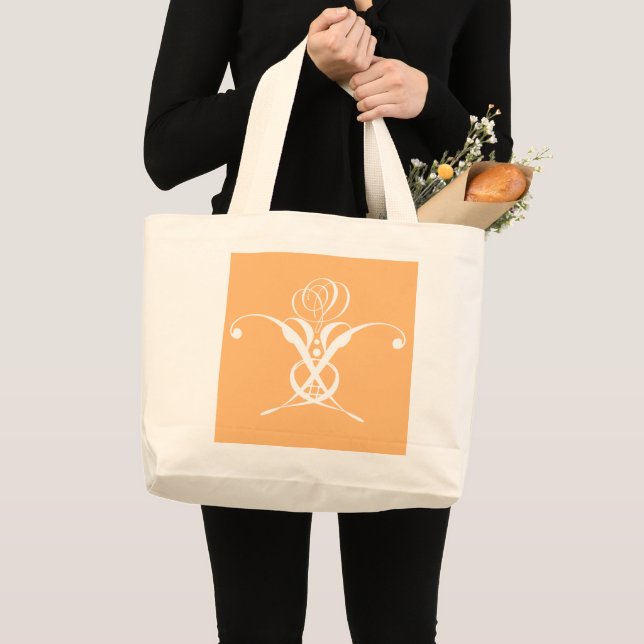 Grand Tote Bag Peach Retro White Flourd Rose (Devant (produit))