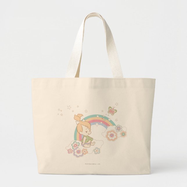 Grand Tote Bag PEBBLES™ Arc-en-ciel et nuages de fleurs (Devant)