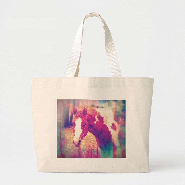Grand Tote Bag Peignez le cheval grunge (Devant)
