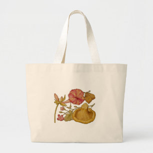 Grand Tote Bag Peinture à l'aquarelle des champignons papillons