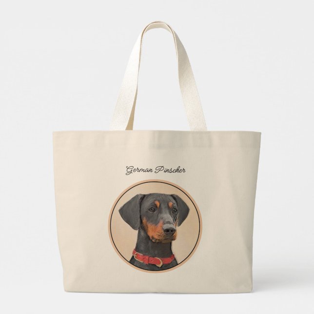 Grand Tote Bag Peinture Allemande Peinture Noir Original Chien Ar (Dos)