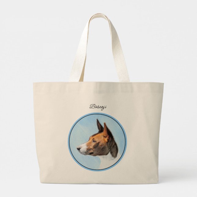 Grand Tote Bag Peinture Basenji Châtaignier Rouge Brindle mignon  (Dos)