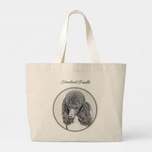 Grand Tote Bag Peinture Caniche Standard Parti Noir Blanc Art Chi