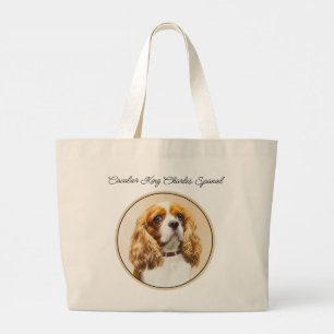 Grand Tote Bag Peinture d'art de chien de Cavalier King Charles S