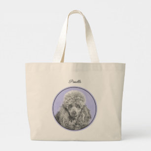 Grand Tote Bag Peinture de caniche Jouet miniature Argent Gris Ch