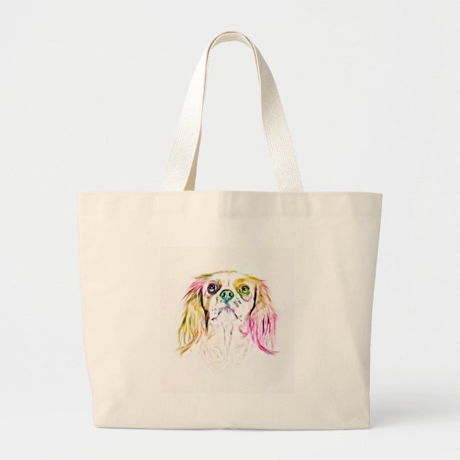 Grand Tote Bag Peinture de chien espagnol du roi Charles Cavalier (Devant)