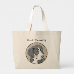 Grand Tote Bag Peinture de chiot chien de montagne bernois Art mi