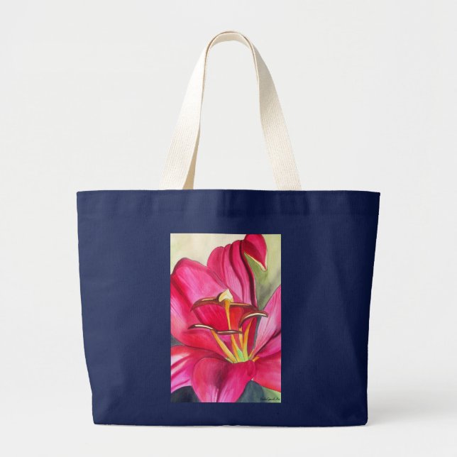 Grand Tote Bag Peinture de fleur d'art d'aquarelle de lis (Devant)
