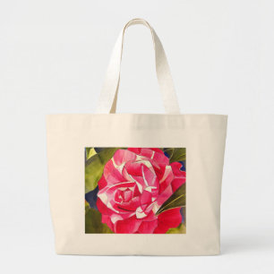 Grand Tote Bag Peinture de fleurs rose Camellia