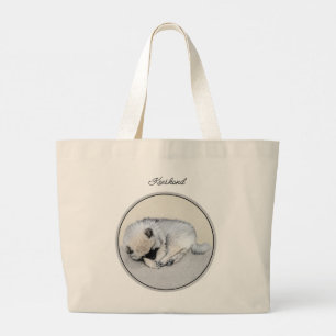 Grand Tote Bag Peinture de Keeshond Chiot couché art original Chi