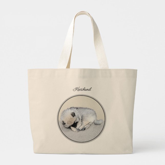 Grand Tote Bag Peinture de Keeshond Chiot couché art original Chi (Dos)