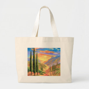Grand Tote Bag Peinture de paysage de la Toscane - multi