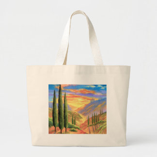 Grand Tote Bag Peinture de paysage de la Toscane - multi
