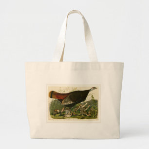 Grand Tote Bag Peinture d'oiseaux sauvages de Turquie Audubon