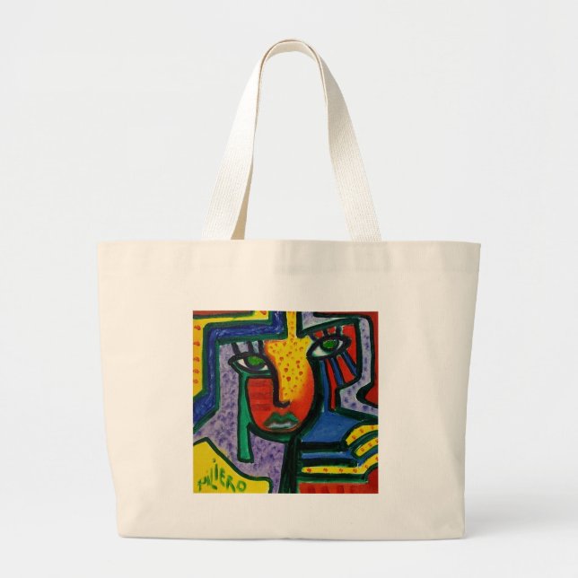 Grand Tote Bag Peinture du bois abstraite (Devant)