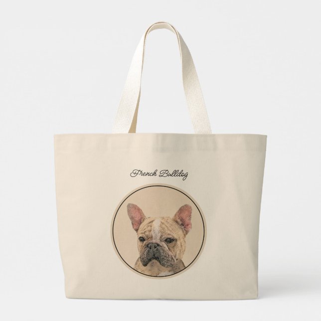 Grand Tote Bag Peinture française de Bulldog Fawn mignonne art de (Dos)