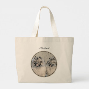 Grand Tote Bag Peinture Keeshond 2 Keeshonden Original Chien Art
