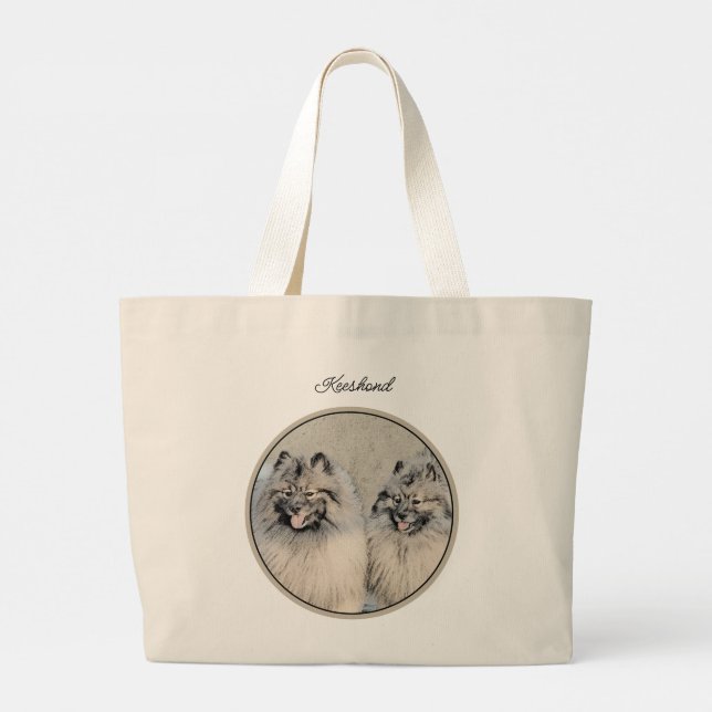 Grand Tote Bag Peinture Keeshond 2 Keeshonden Original Chien Art (Dos)