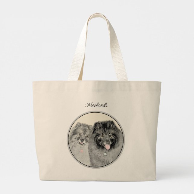 Grand Tote Bag Peinture Keeshond 2 Keeshonden Original Chien Art (Dos)