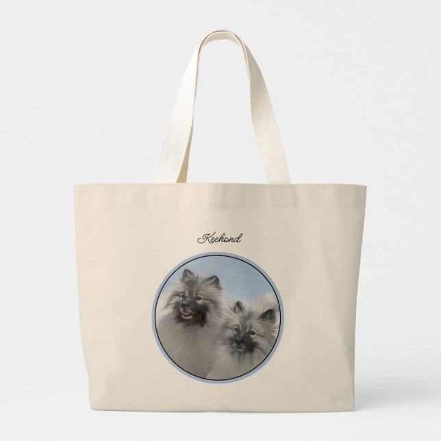 Grand Tote Bag Peinture Keeshond 2 Keeshonden Original Chien Art (Dos)