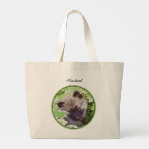 Grand Tote Bag Peinture Keeshond Chiot dans le jardin Art origina