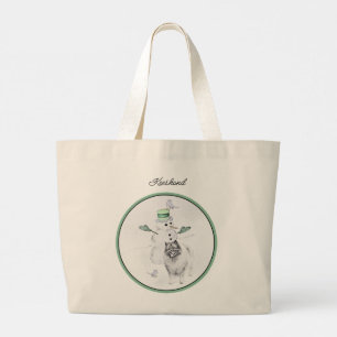Grand Tote Bag Peinture Keeshond Noël Snowman Pet Dog Art