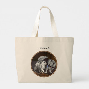 Grand Tote Bag Peinture Keeshond Playtime Cute Original Chien Art