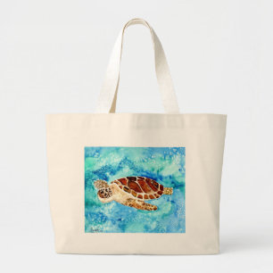 Grand Tote Bag peinture marine d'aquarelle de vie marine de