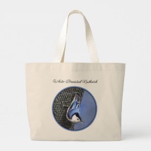 Grand Tote Bag Peinture Nuthatch à poitrine blanche Art original