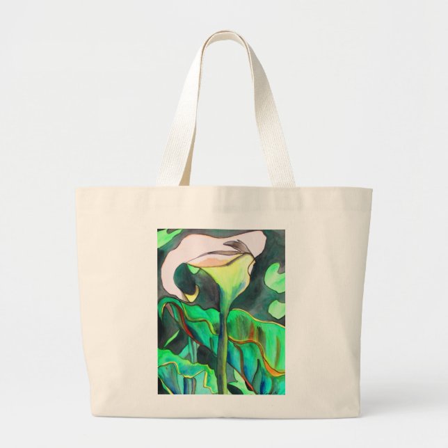 Grand Tote Bag Peinture originale aquarelle lys d'Arum (Devant)
