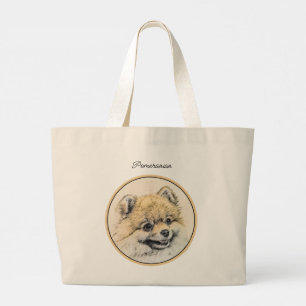 Grand Tote Bag Peinture Poméranienne Orange Pom Original Chien Ar