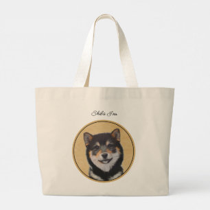 Grand Tote Bag Peinture Shiba Inu Black et Tan Original Chien Art