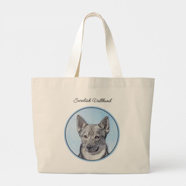 Grand Tote Bag Peinture suédoise Vallhund Cute Original Chien Art (Dos)