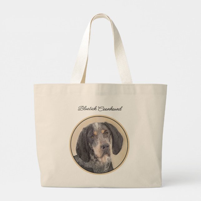 Grand Tote Bag Peinture sur papier bleu avec marquages Chien Art (Dos)