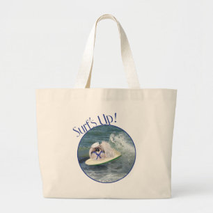 Grand Tote Bag Pékinois en train de surfer