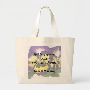 Grand Tote Bag Pensées jaune, violet et blanc
