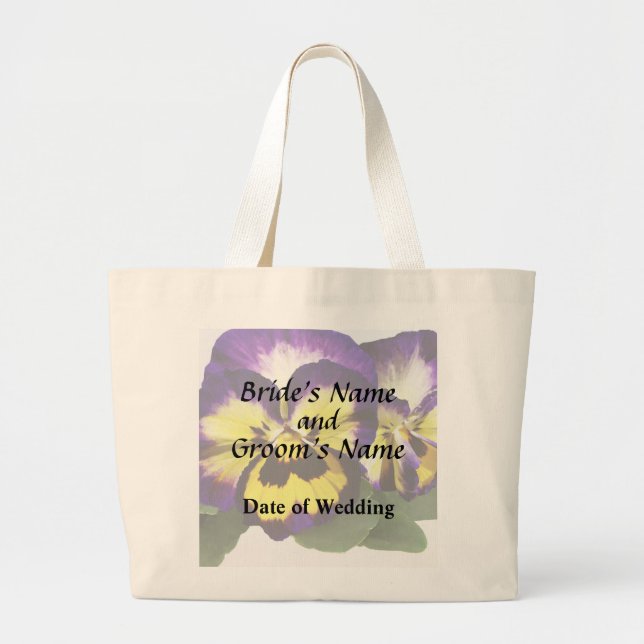 Grand Tote Bag Pensées jaune, violet et blanc (Devant)