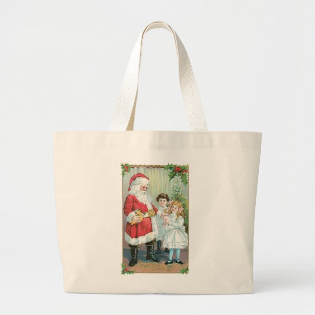 Grand Tote Bag Père Noël Avec Enfants (Devant)
