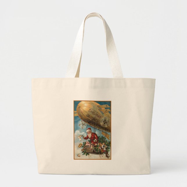 Grand Tote Bag Père Noël et son dirigeable souple (Devant)