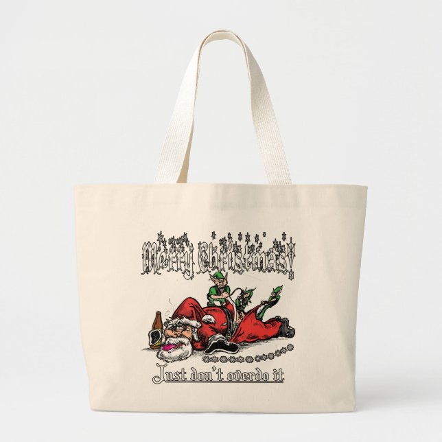 Grand Tote Bag Père Noël sur une cintreuse (Devant)