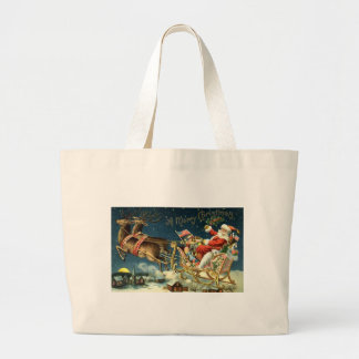 Grand Tote Bag Père Noël vintage et Sleigh