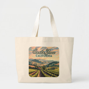 Grand Tote Bag Père Noël Ynez California Vineyard Winery Retro