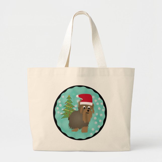 Grand Tote Bag Père Noël Yorkshire Terrier (Devant)
