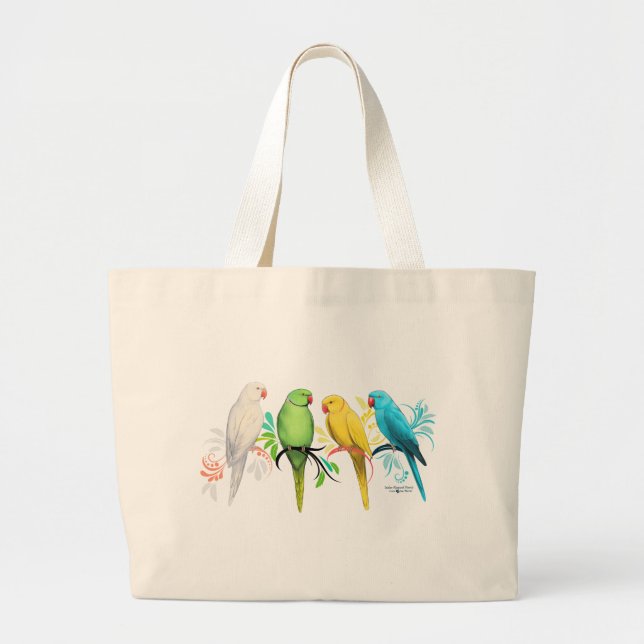 Grand Tote Bag Perroquets indiens Ringneck (Devant)