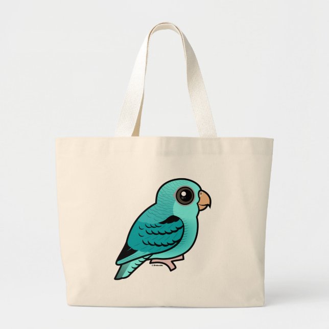 Grand Tote Bag Perruche barrée par turquoise (Devant)