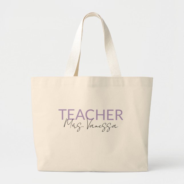 Grand Tote Bag Personalization Teacher Name Tote Bag, Retro Teach (Devant)