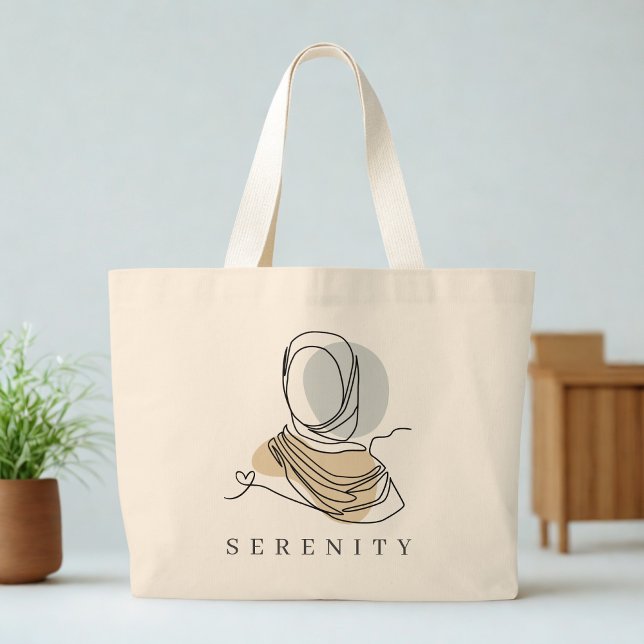 Grand Tote Bag Personalized Hijab Line Art Tote | World Hijab Day (Front)
