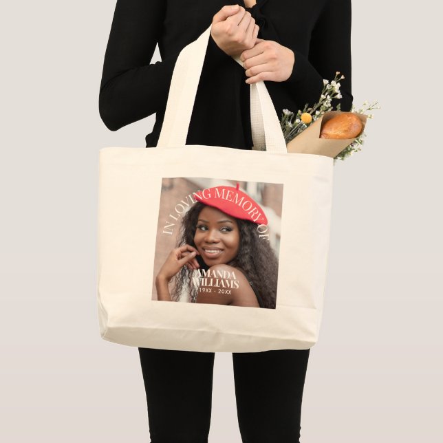 Grand Tote Bag Personalized Photo and Text Memorial Cotton (Devant (produit))