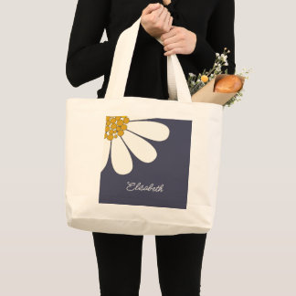 Grand Tote Bag Personalized White Daisy Floral Design | Custom 