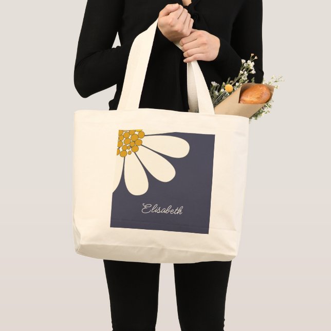 Grand Tote Bag Personalized White Daisy Floral Design | Custom  (Devant (produit))